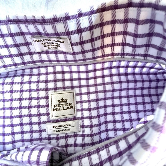 Peter Millar Button Up Shirt Nanoluxe Easycare Purple Windowpane Plaid Mens XXL - Picture 5 of 11